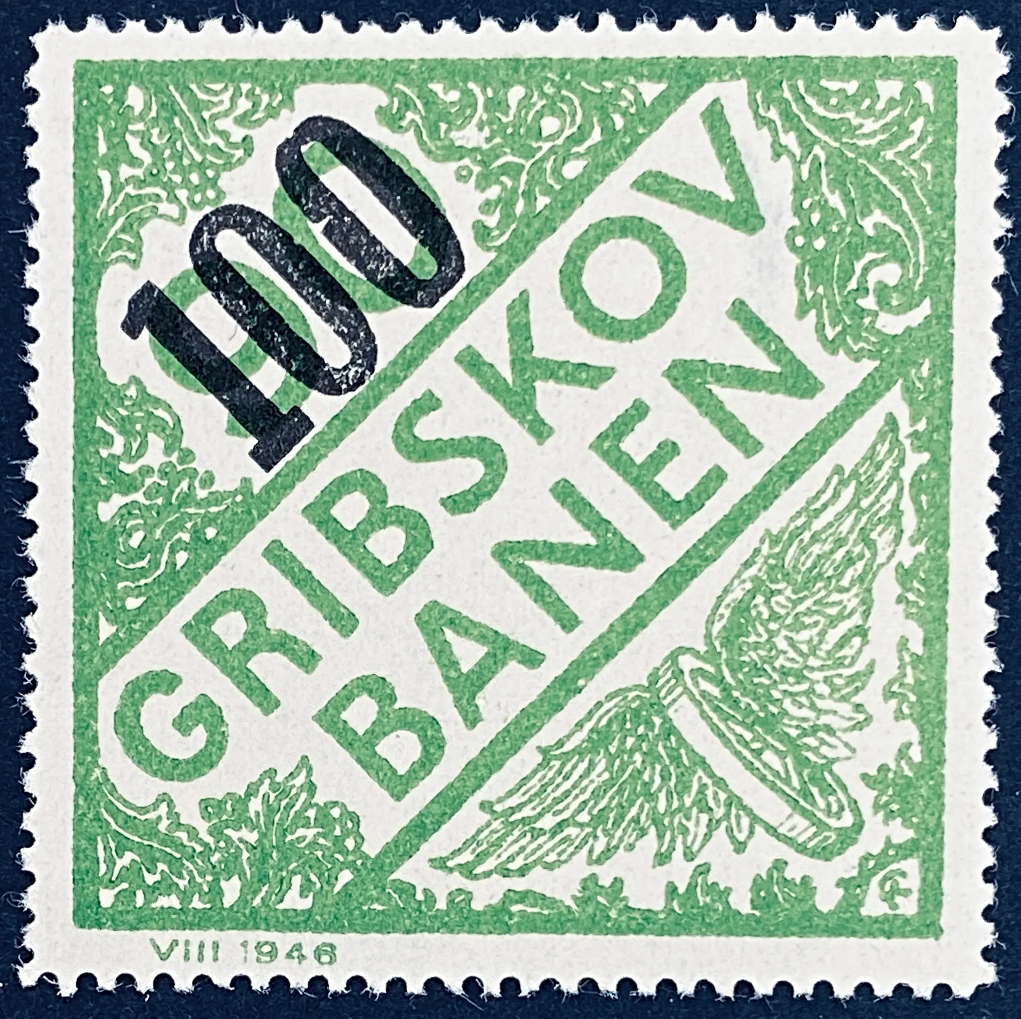 GDS 51A - Provisorium (overtryk) 100 øre sort på 90 Øre Motiv: Vingehjul - Grøn.