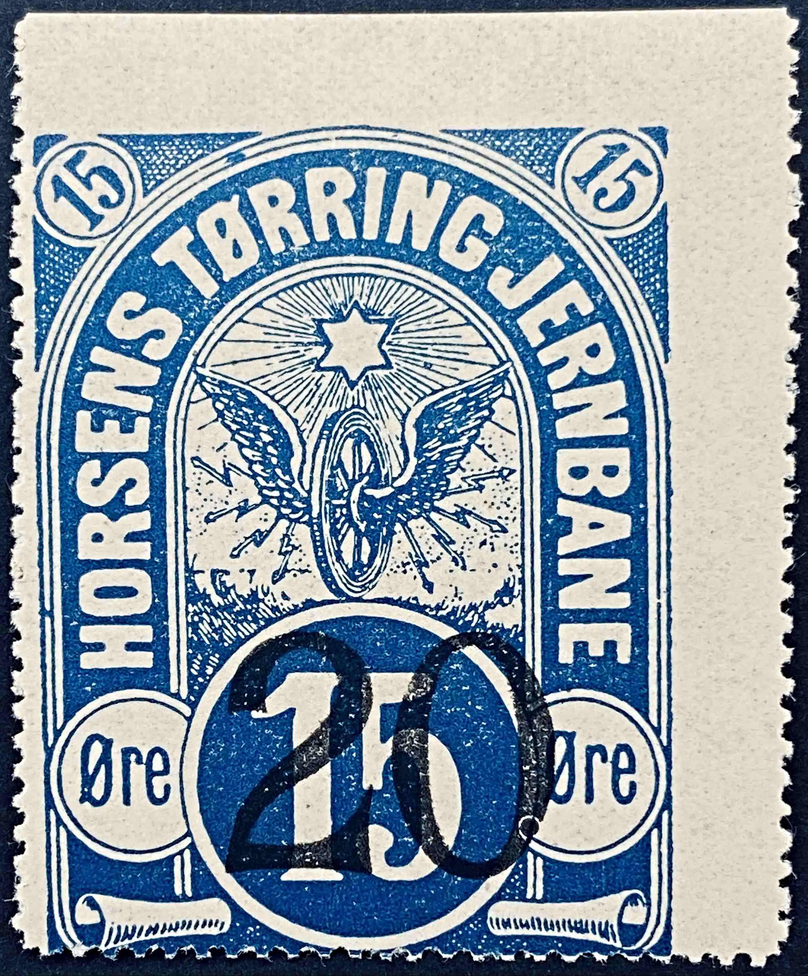 HTB 12A - Provisorium (overtryk) 200 Øre sort bogtryk på 15 Øre Motiv: Vingehjul - Blå.