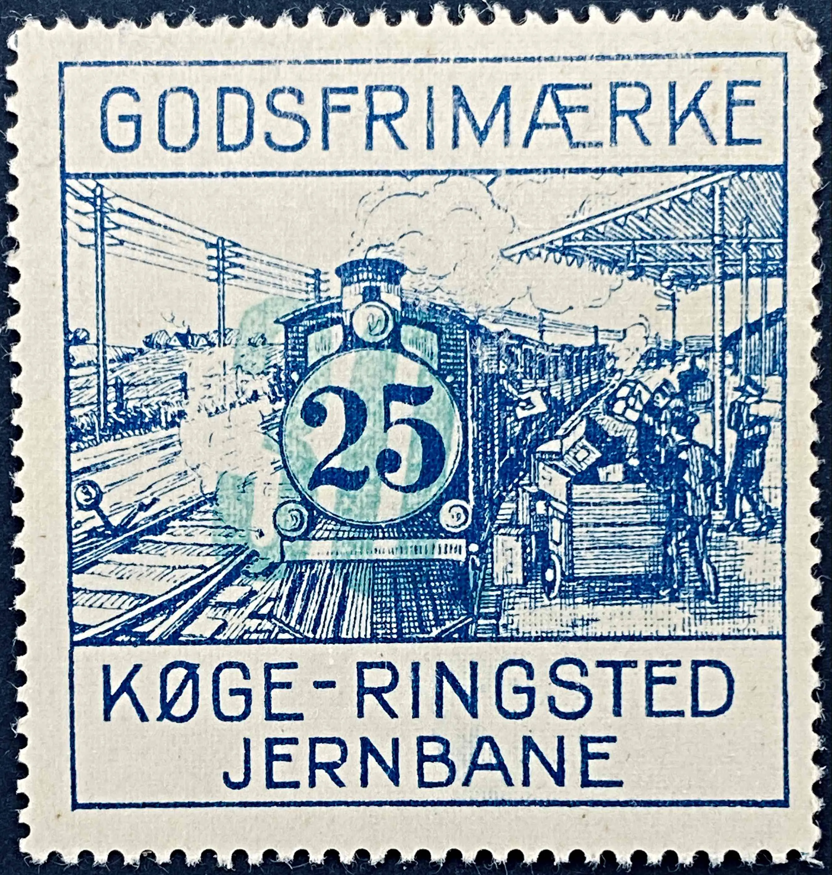 KRB 12 - Provisorium (overtryk) 30 Øre Håndstemplet Grøn på  Motiv: Damptog - Blå.