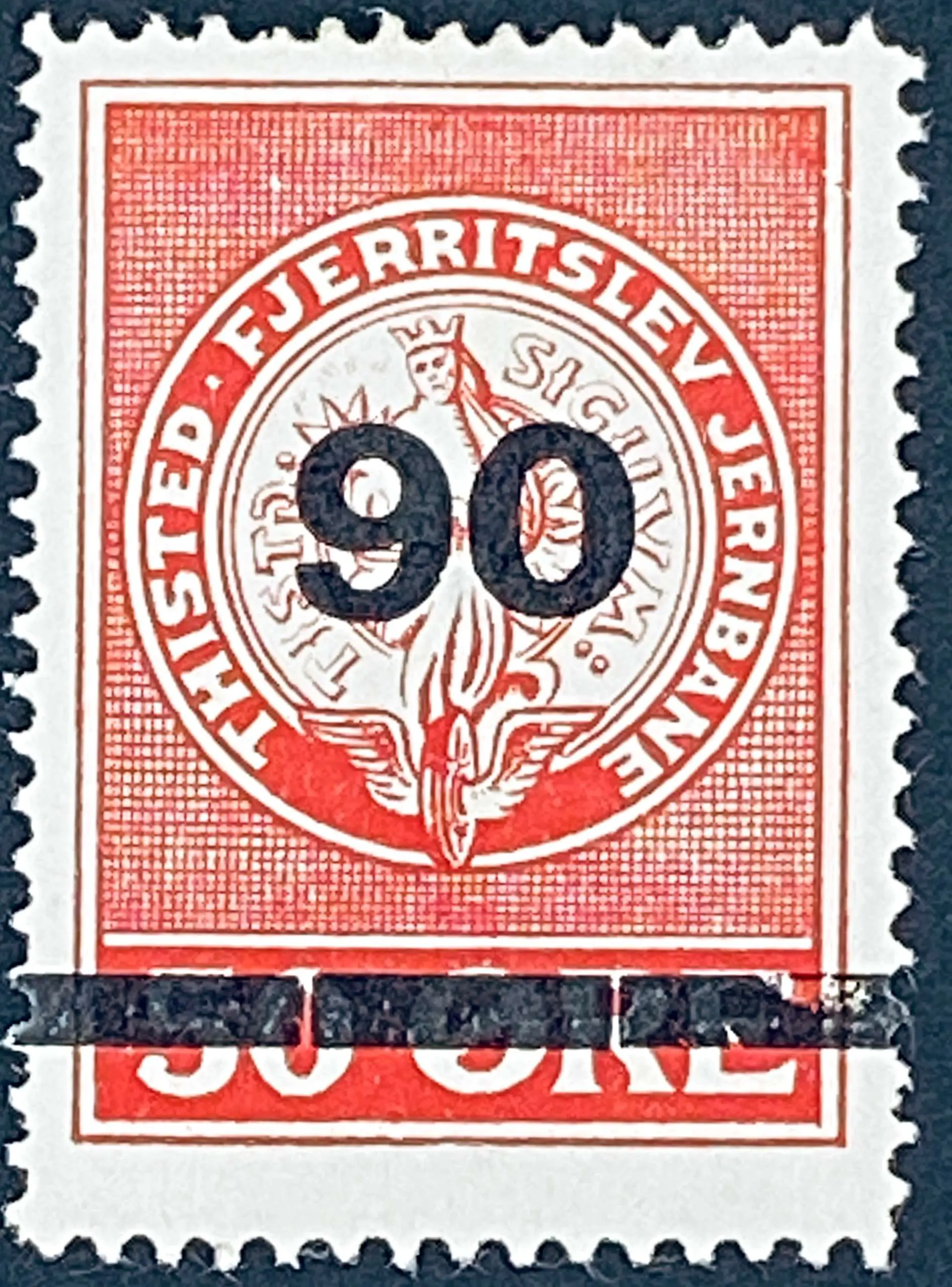 TFJ 31AA - Provisorium (overtryk) 90 Øre sort bogtryk på 50 Øre - Rød.