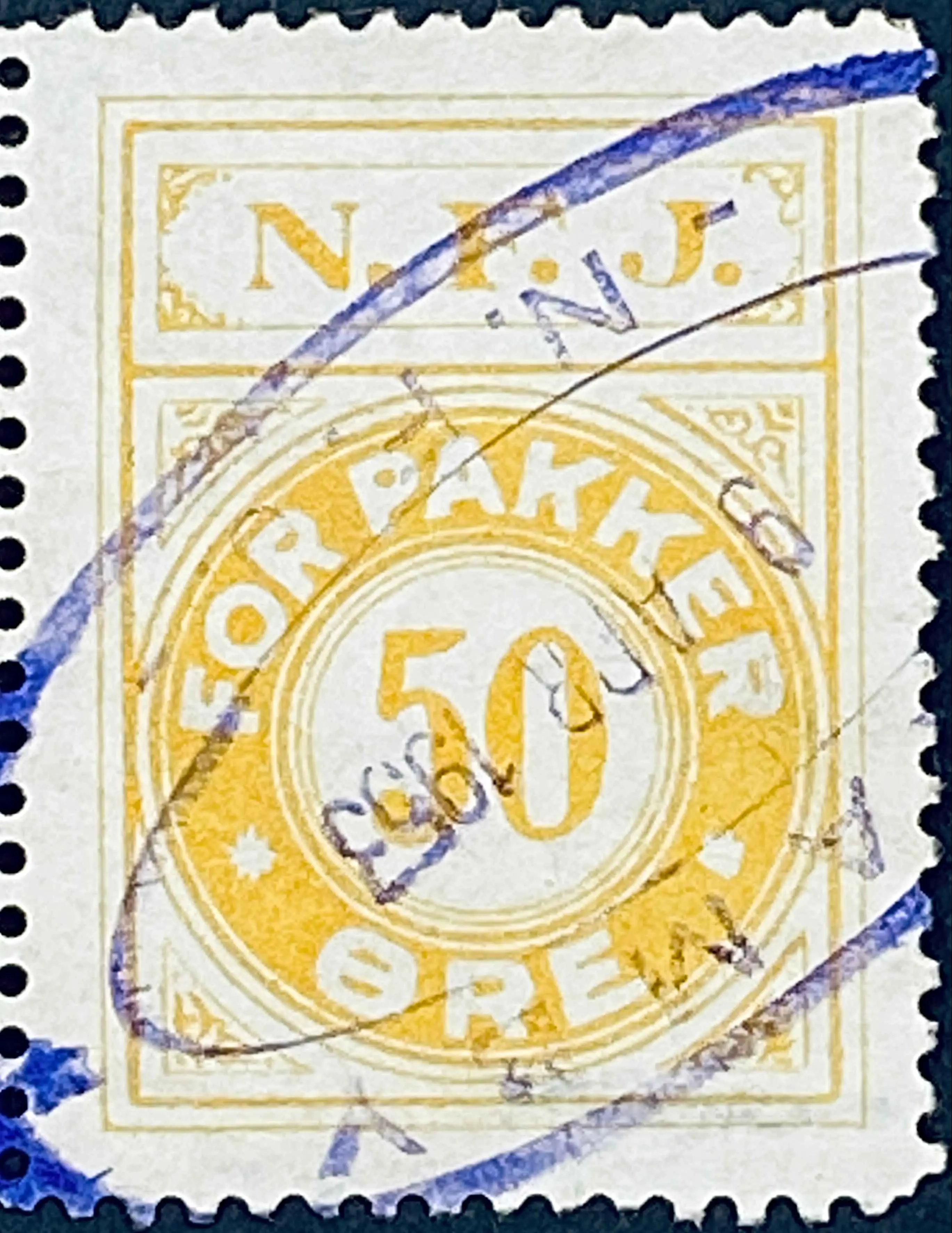 NFJ 19 - 50 Øre - Gul nuance - stemplet på Gamby Station (Gam). NFJ 19 - 50 Øre - Gul nuance - stemplet på Gamby Station (Gam).