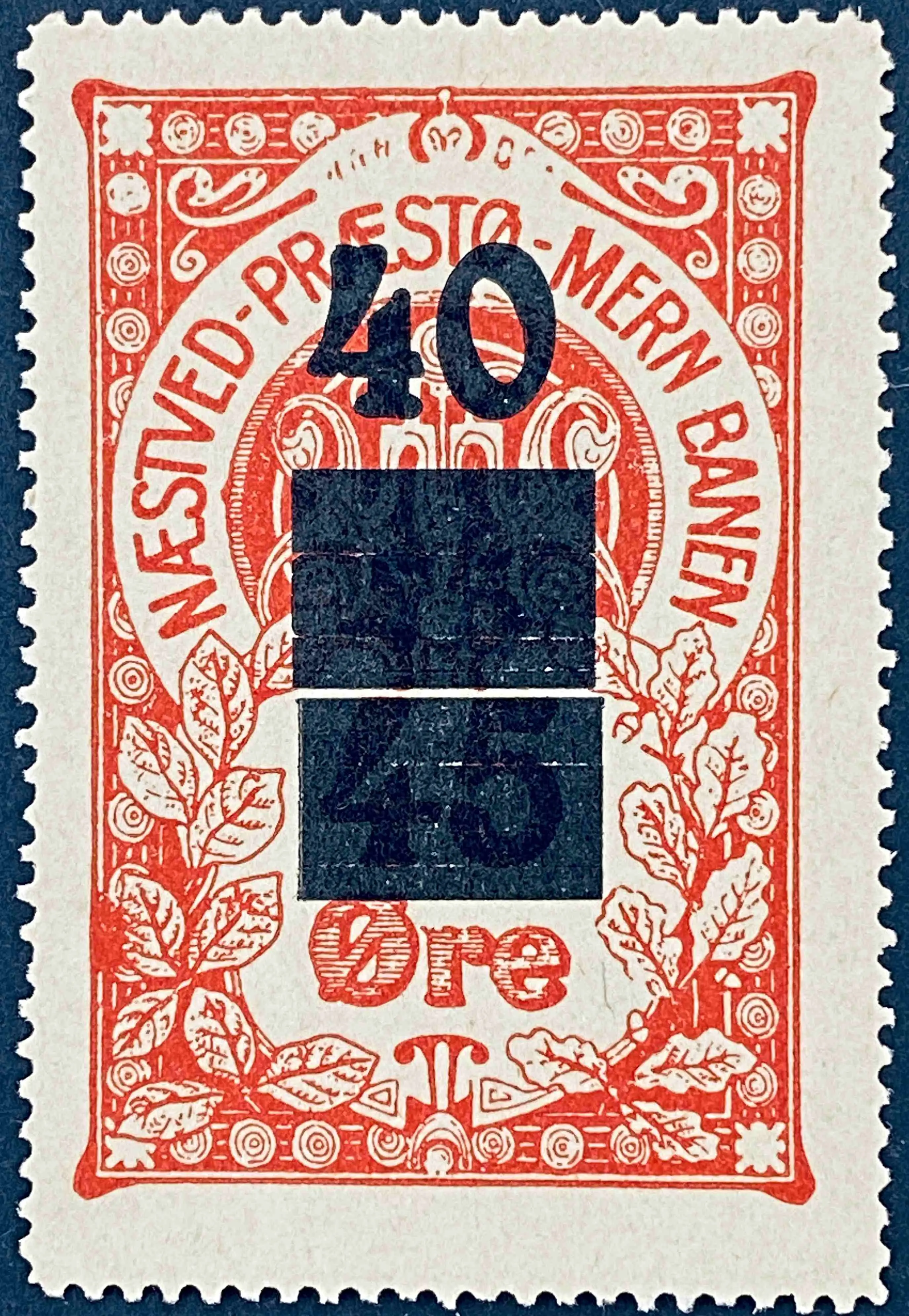 NPMB 36A - Provisorium (overtryk) 40 Øre sort bogtryk på 75 øre sort bogtryk på 45 Øre - Rød.