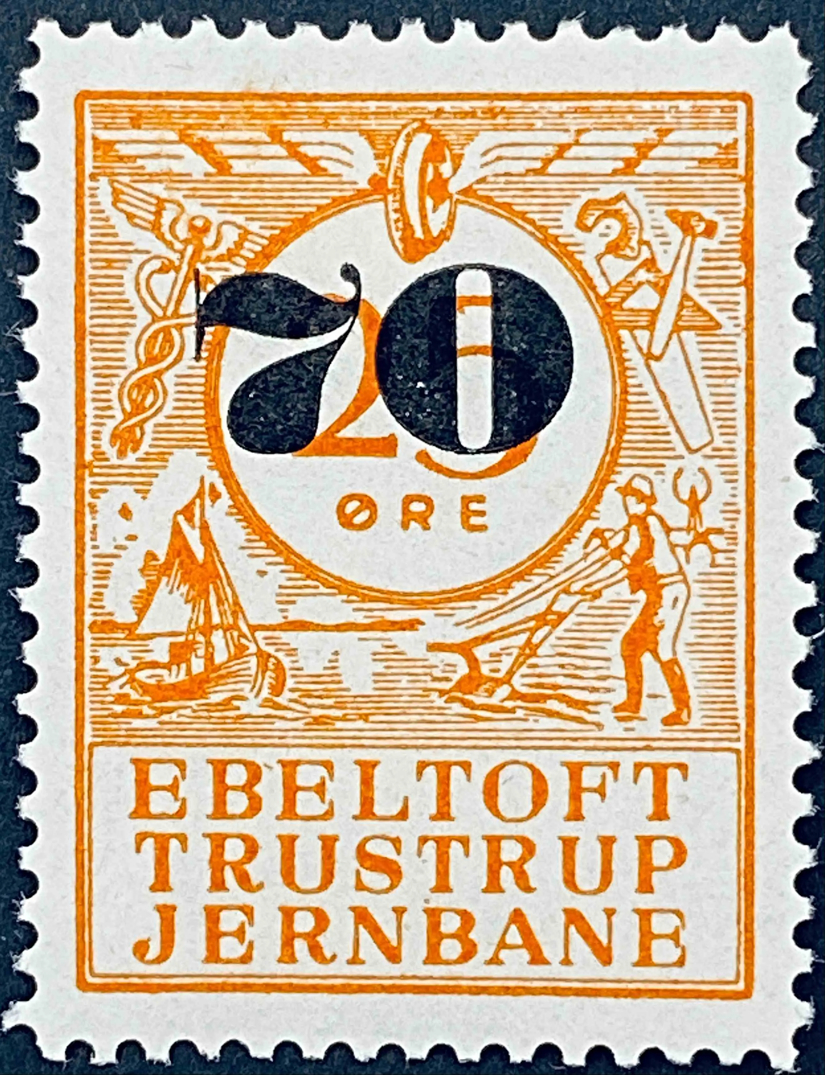 ETJ 31A - Provisorium (overtryk) 70 Øre sort bogtryk på 25 Øre - Orange.