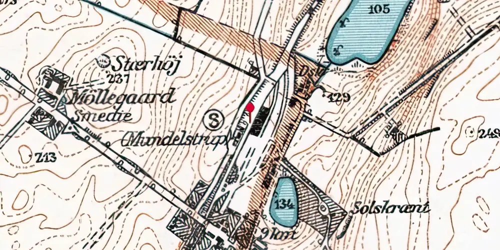 Historisk kort over Mundelstrup Trinbræt med Sidespor Historisk kort over Mundelstrup Trinbræt med Sidespor