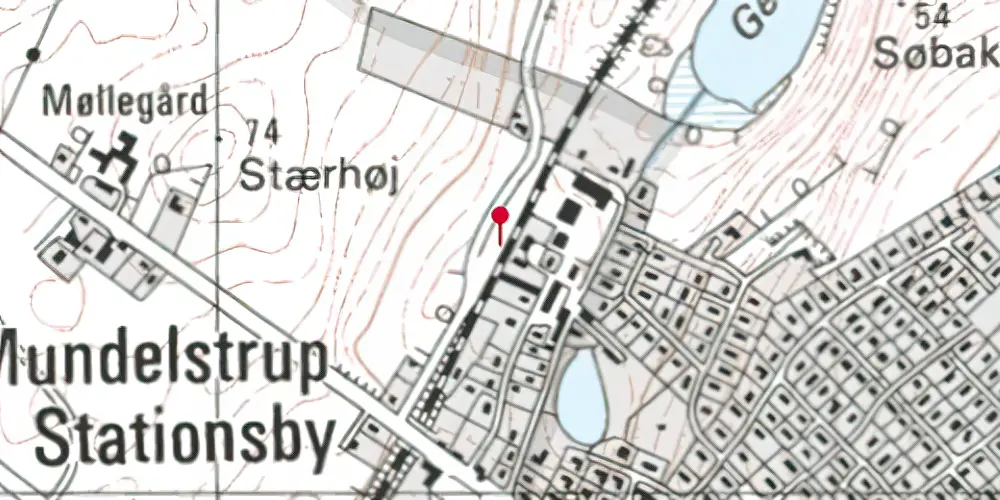 Historisk kort over Mundelstrup Trinbræt med Sidespor Historisk kort over Mundelstrup Trinbræt med Sidespor