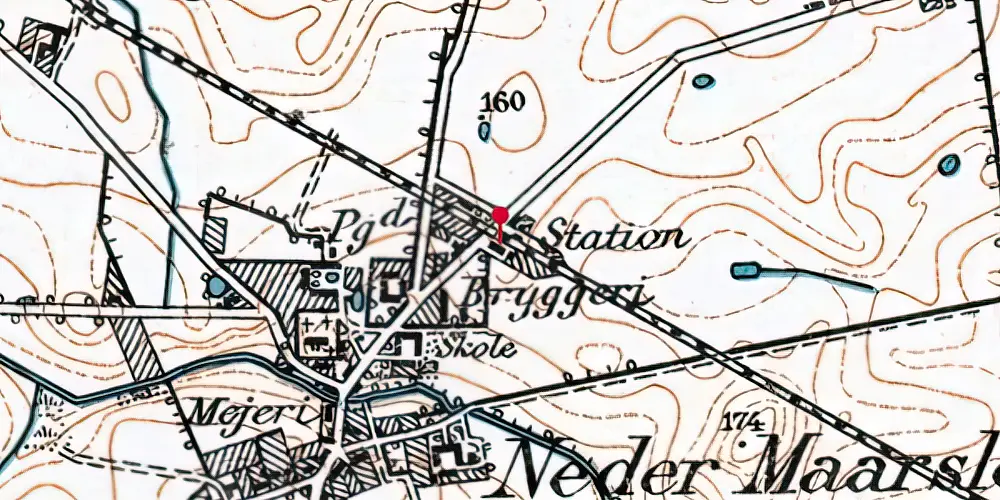 Historisk kort over Mårslet Station [1884-2016]