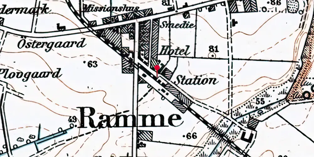 Historisk kort over Ramme Station Historisk kort over Ramme Station