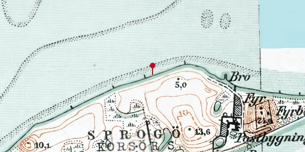 Historisk kort over Sprogø Teknisk Station