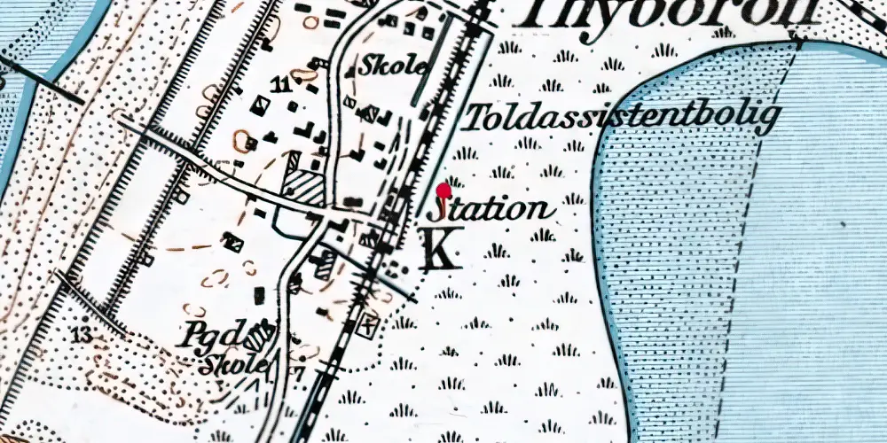 Historisk kort over Thyborøn Kirke Trinbræt Historisk kort over Thyborøn Kirke Trinbræt