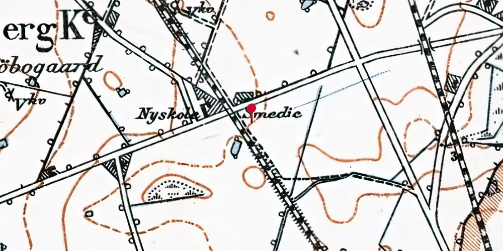 Historisk kort over Nyskole Trinbræt med Sidespor