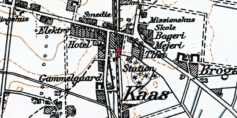 Historisk kort over Kaas Station
