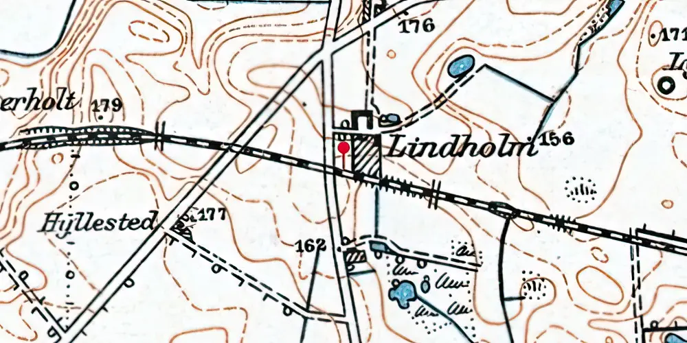 Historisk kort over Lindholm (Hjørring-Hørby Jernbane) Trinbræt Historisk kort over Lindholm (Hjørring-Hørby Jernbane) Trinbræt