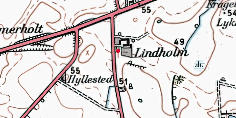 Historisk kort over Lindholm (Hjørring-Hørby Jernbane) Trinbræt Historisk kort over Lindholm (Hjørring-Hørby Jernbane) Trinbræt