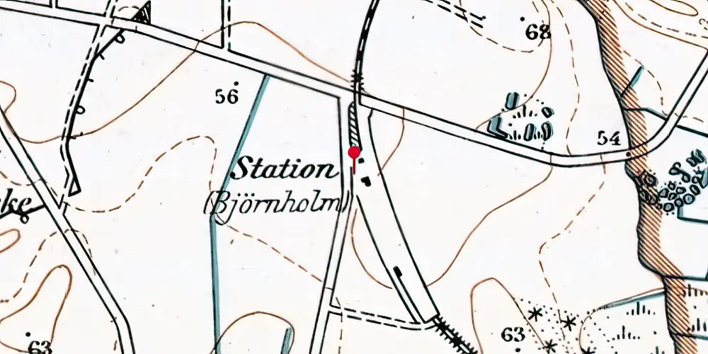 Historisk kort over Bjørnholm Station