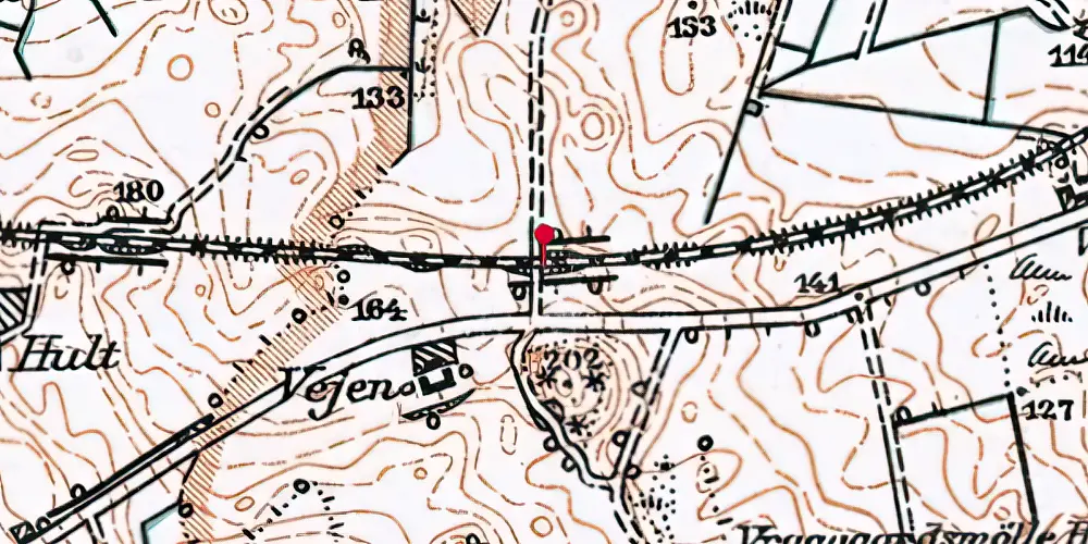 Historisk kort over Vejen (Vodskov-Østervrå) Trinbræt med Sidespor