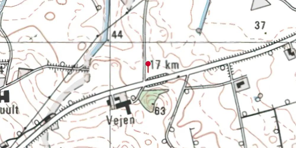 Historisk kort over Vejen (Vodskov-Østervrå) Trinbræt med Sidespor