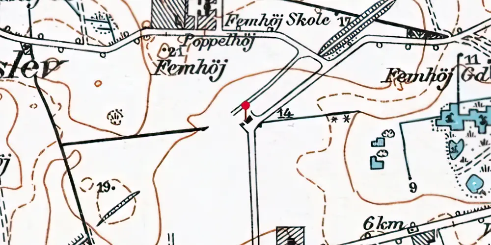 Historisk kort over Femhøj Billetsalgssted
