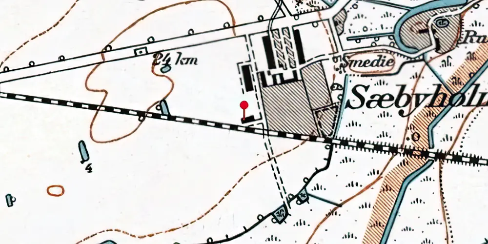 Historisk kort over Sæbyholm Holdeplads med sidespor