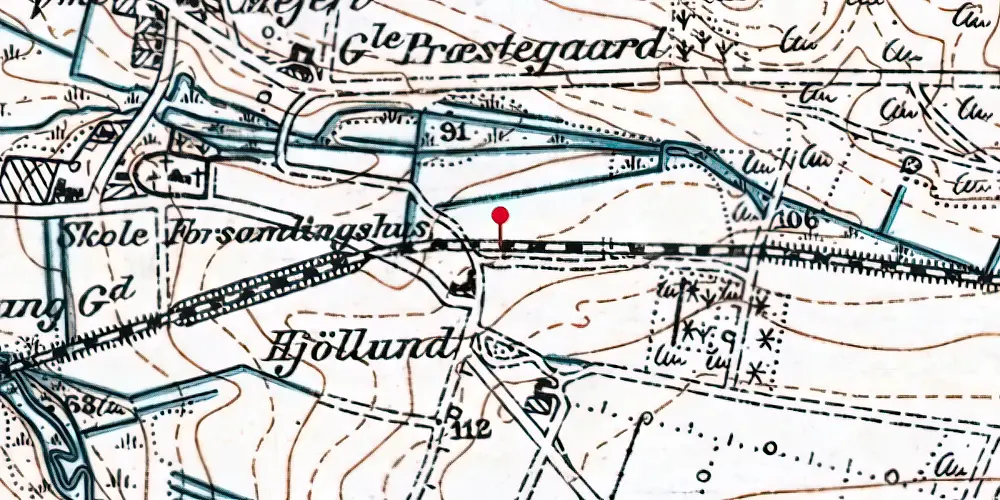 Historisk kort over Hjøllund (R.NO.J.) Trinbræt (uofficielt)