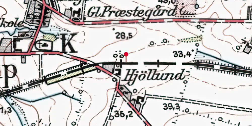 Historisk kort over Hjøllund (R.NO.J.) Trinbræt (uofficielt)