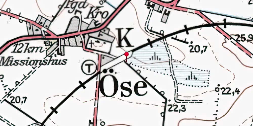 Historisk kort over Øse Trinbræt med Sidespor Historisk kort over Øse Trinbræt med Sidespor