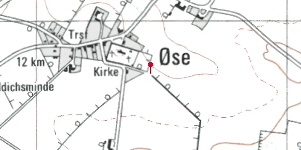 Historisk kort over Øse Trinbræt med Sidespor Historisk kort over Øse Trinbræt med Sidespor