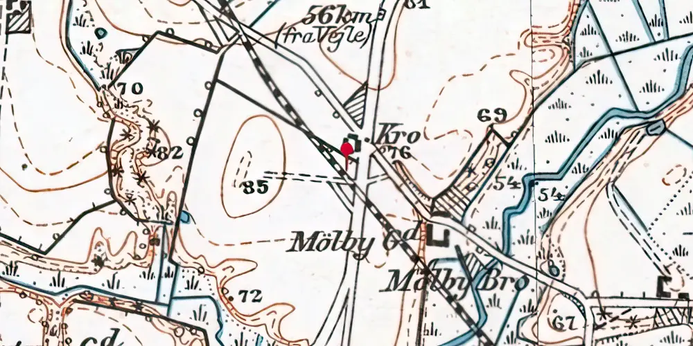 Historisk kort over Mølby Kro Trinbræt