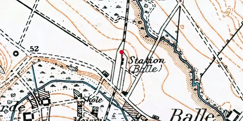 Historisk kort over Balle Station