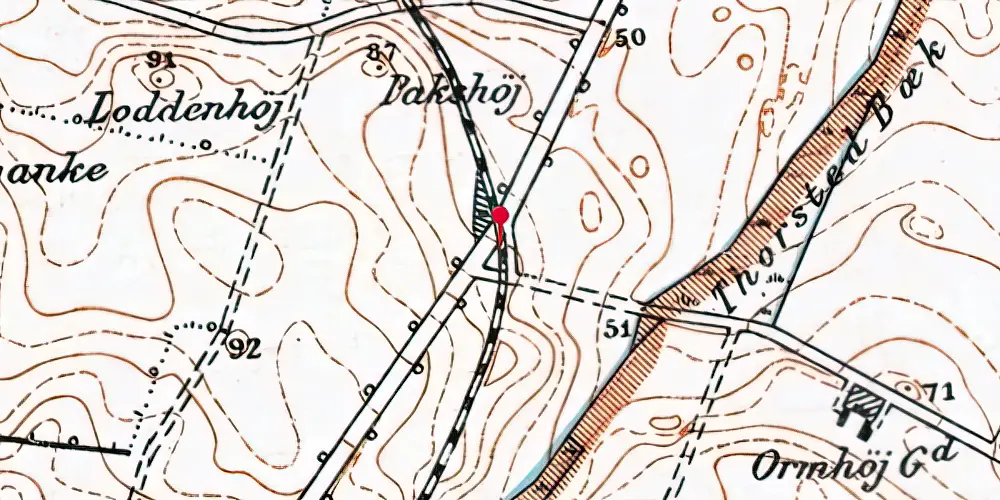Historisk kort over Thorsvang Trinbræt Historisk kort over Thorsvang Trinbræt