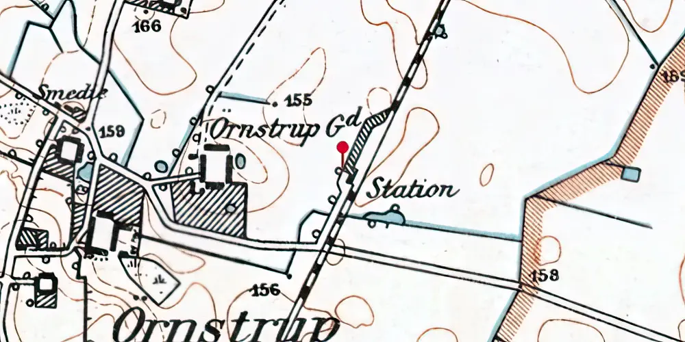 Historisk kort over Ørnstrup Holdeplads med sidespor Historisk kort over Ørnstrup Holdeplads med sidespor
