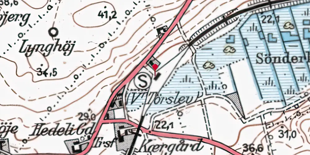 Historisk kort over Vester Tørslev Station