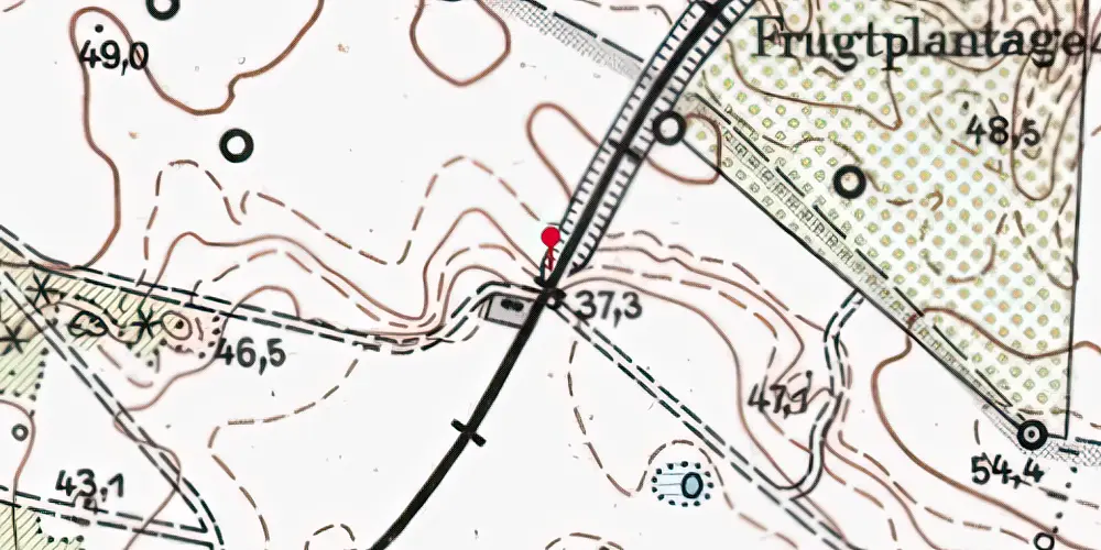 Historisk kort over Frugtplantagen Trinbræt med Sidespor