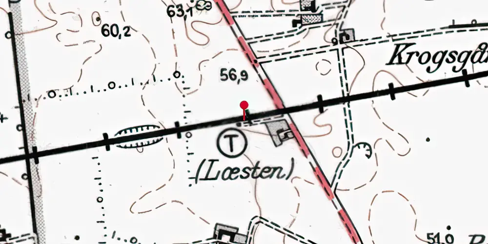 Historisk kort over Læsten Trinbræt med Sidespor Historisk kort over Læsten Trinbræt med Sidespor