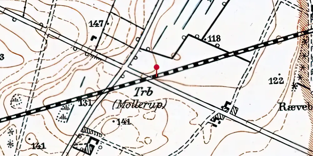Historisk kort over Mollerup Trinbræt med Sidespor