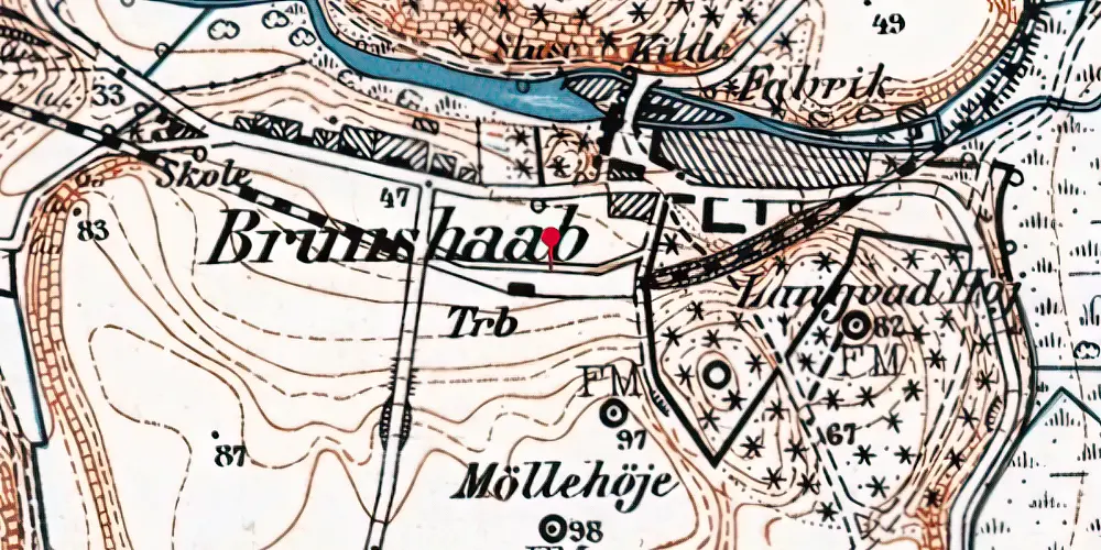 Historisk kort over Bruunshåb Trinbræt med Sidespor