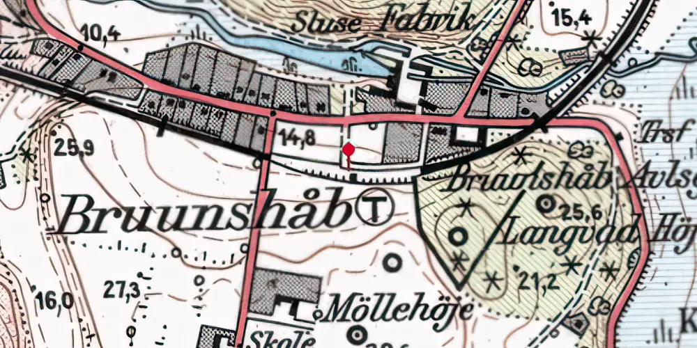 Historisk kort over Bruunshåb Trinbræt med Sidespor