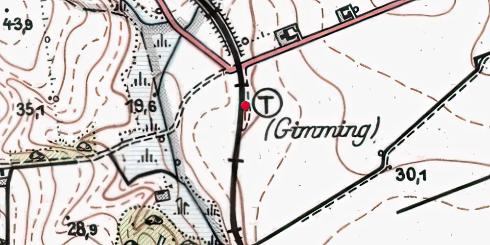 Historisk kort over Gimming Trinbræt med Sidespor Historisk kort over Gimming Trinbræt med Sidespor