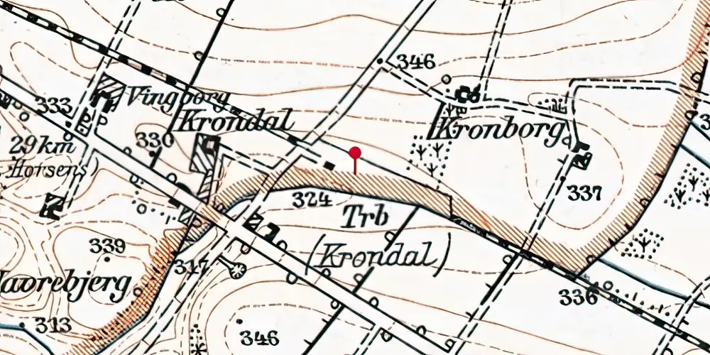 Historisk kort over Krondal Billetsalgssted med Sidespor Historisk kort over Krondal Billetsalgssted med Sidespor