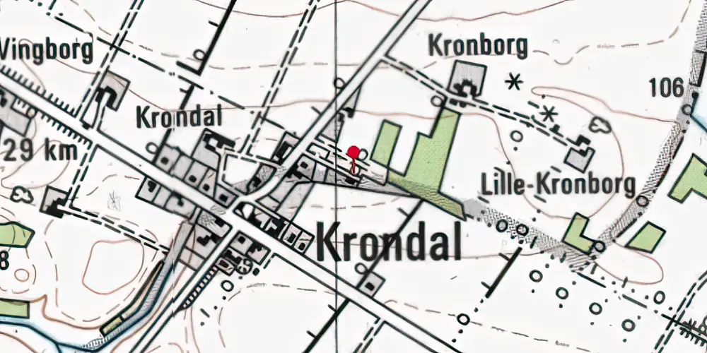 Historisk kort over Krondal Billetsalgssted med Sidespor Historisk kort over Krondal Billetsalgssted med Sidespor