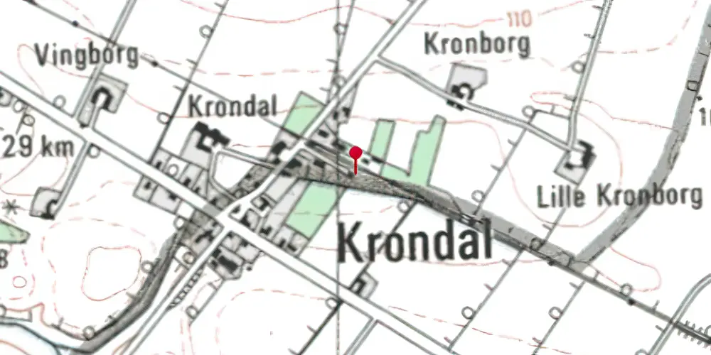 Historisk kort over Krondal Billetsalgssted med Sidespor Historisk kort over Krondal Billetsalgssted med Sidespor