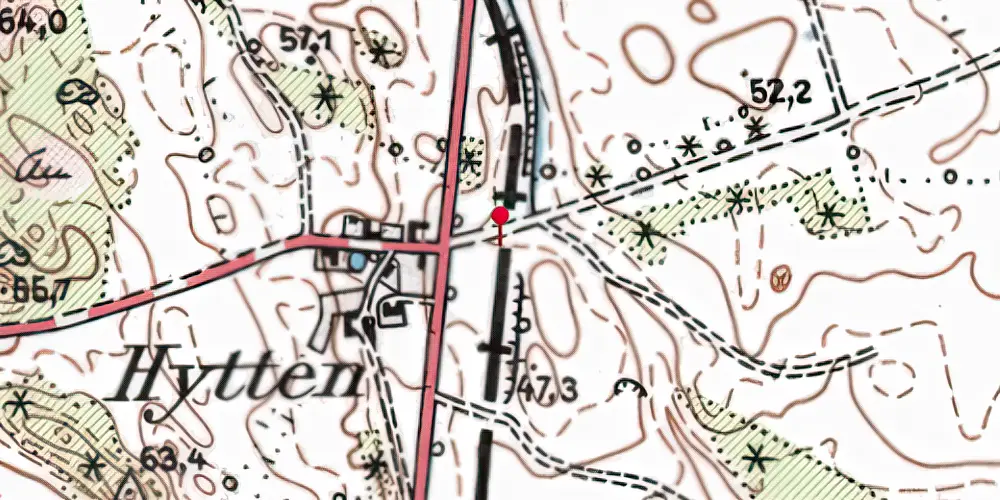 Historisk kort over Hytten Trinbræt Historisk kort over Hytten Trinbræt