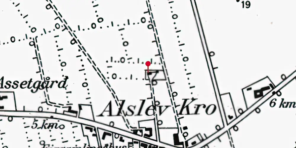 Historisk kort over Alslev Kro Billetsalgssted med Sidespor Historisk kort over Alslev Kro Billetsalgssted med Sidespor