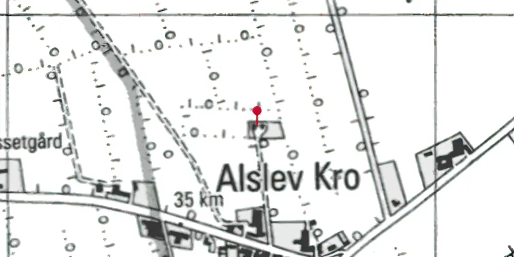 Historisk kort over Alslev Kro Billetsalgssted med Sidespor Historisk kort over Alslev Kro Billetsalgssted med Sidespor