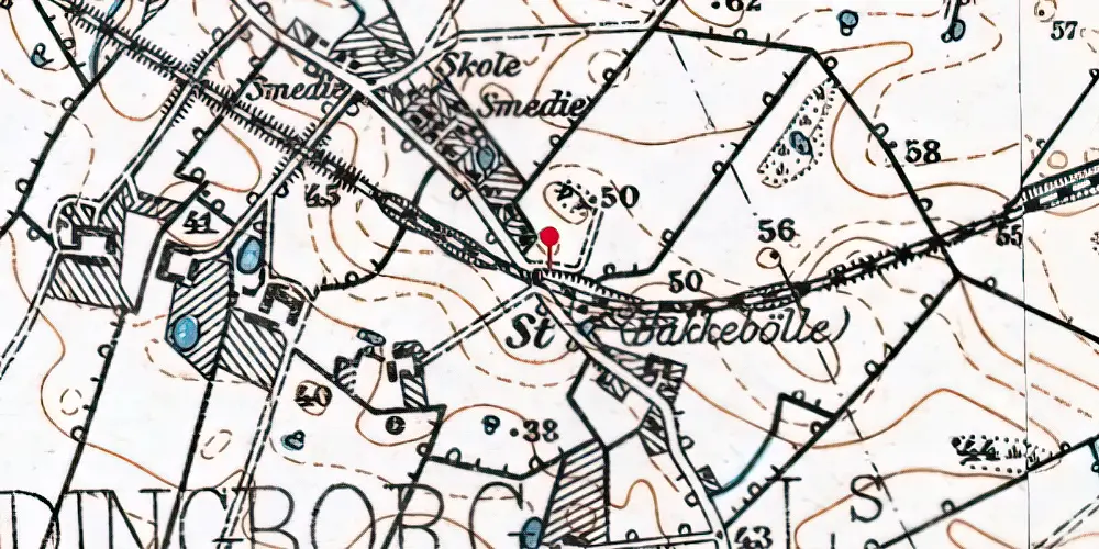 Historisk kort over Bakkebølle Trinbræt med Sidespor