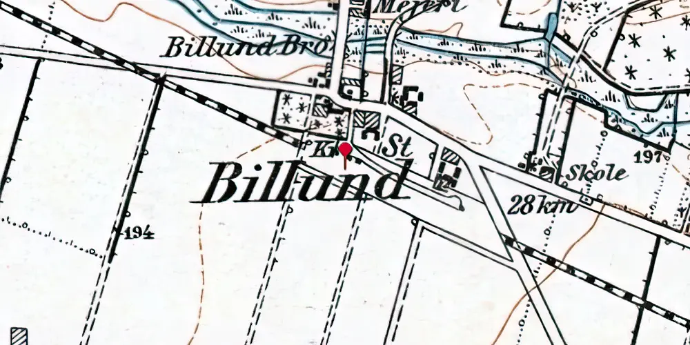 Historisk kort over Billund Station Historisk kort over Billund Station