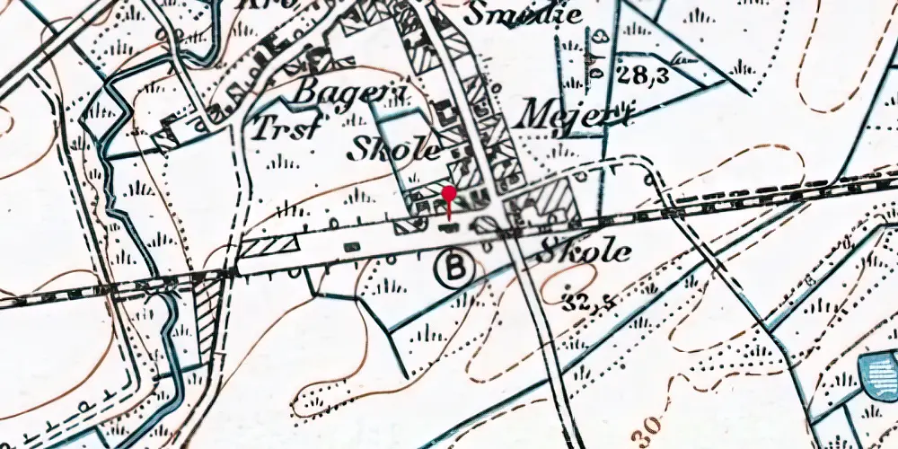 Historisk kort over Bjerndrup Holdeplads med sidespor