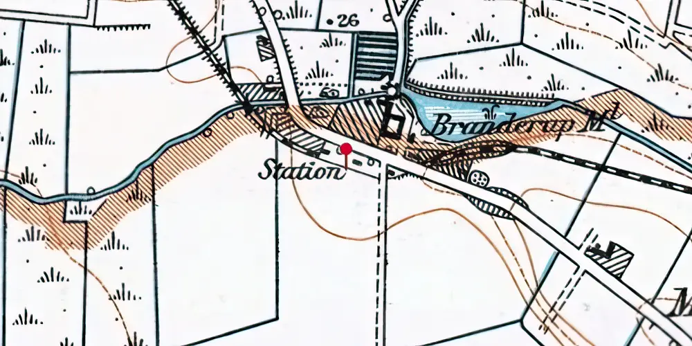 Historisk kort over Branderup Mølle Holdeplads med sidespor Historisk kort over Branderup Mølle Holdeplads med sidespor