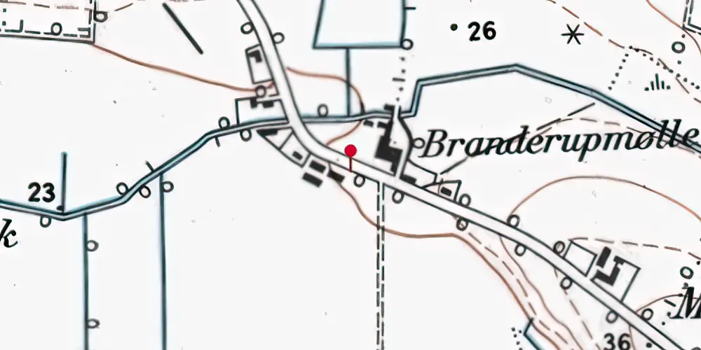 Historisk kort over Branderup Mølle Holdeplads med sidespor Historisk kort over Branderup Mølle Holdeplads med sidespor