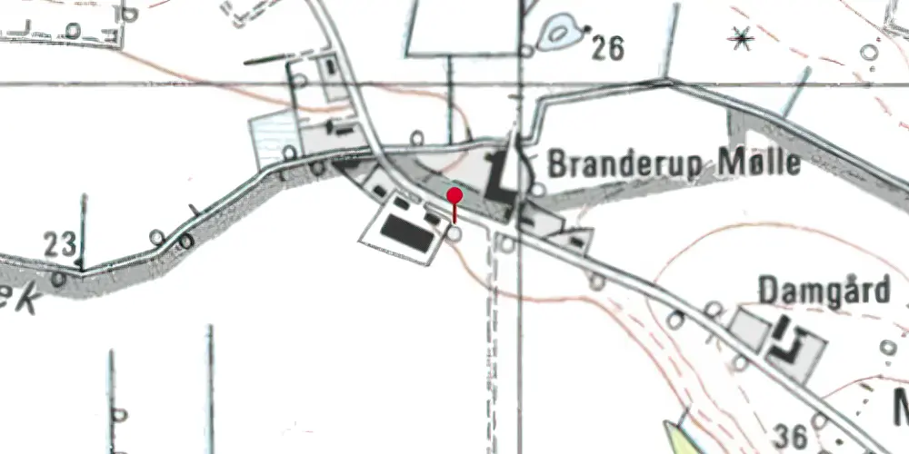 Historisk kort over Branderup Mølle Holdeplads med sidespor Historisk kort over Branderup Mølle Holdeplads med sidespor