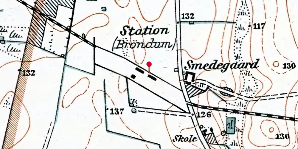 Historisk kort over Brøndum Station